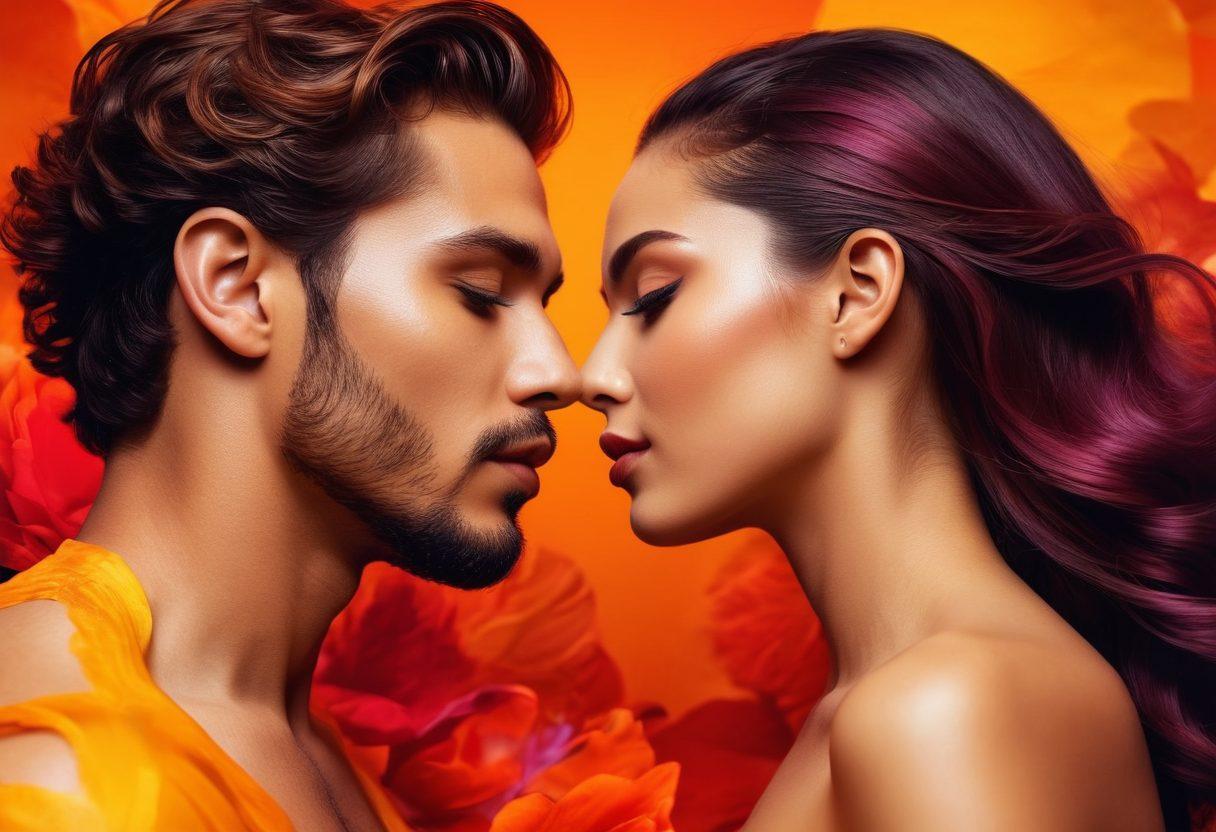 A stunning digital collage featuring a diverse group of individuals connecting through vibrant, sensual PNG designs. Highlight erotic elements subtly integrated into a beautiful, abstract background that symbolizes growth and elevation in relationships. Emphasize warmth and intimacy through soft lighting and rich colors, capturing a sense of empowerment and creativity. The scene should exude a harmonious blend of passion and artistry. super-realistic. vibrant colors. 3D.